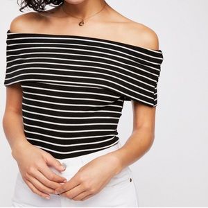 Free People We The Free Melbourne Tee Off The Shoulder Striped Black White